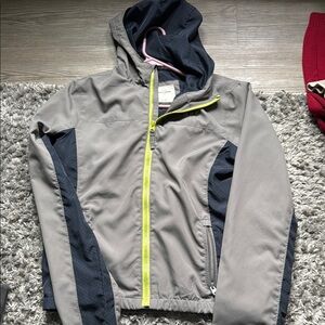 Abercrombie Gray and Black Hooded Jacket with Yellow Zipper